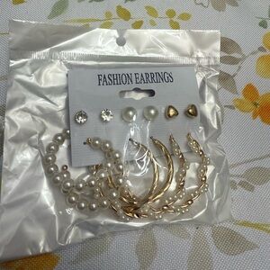 Gold Crescent and Crystal Stud Earrings